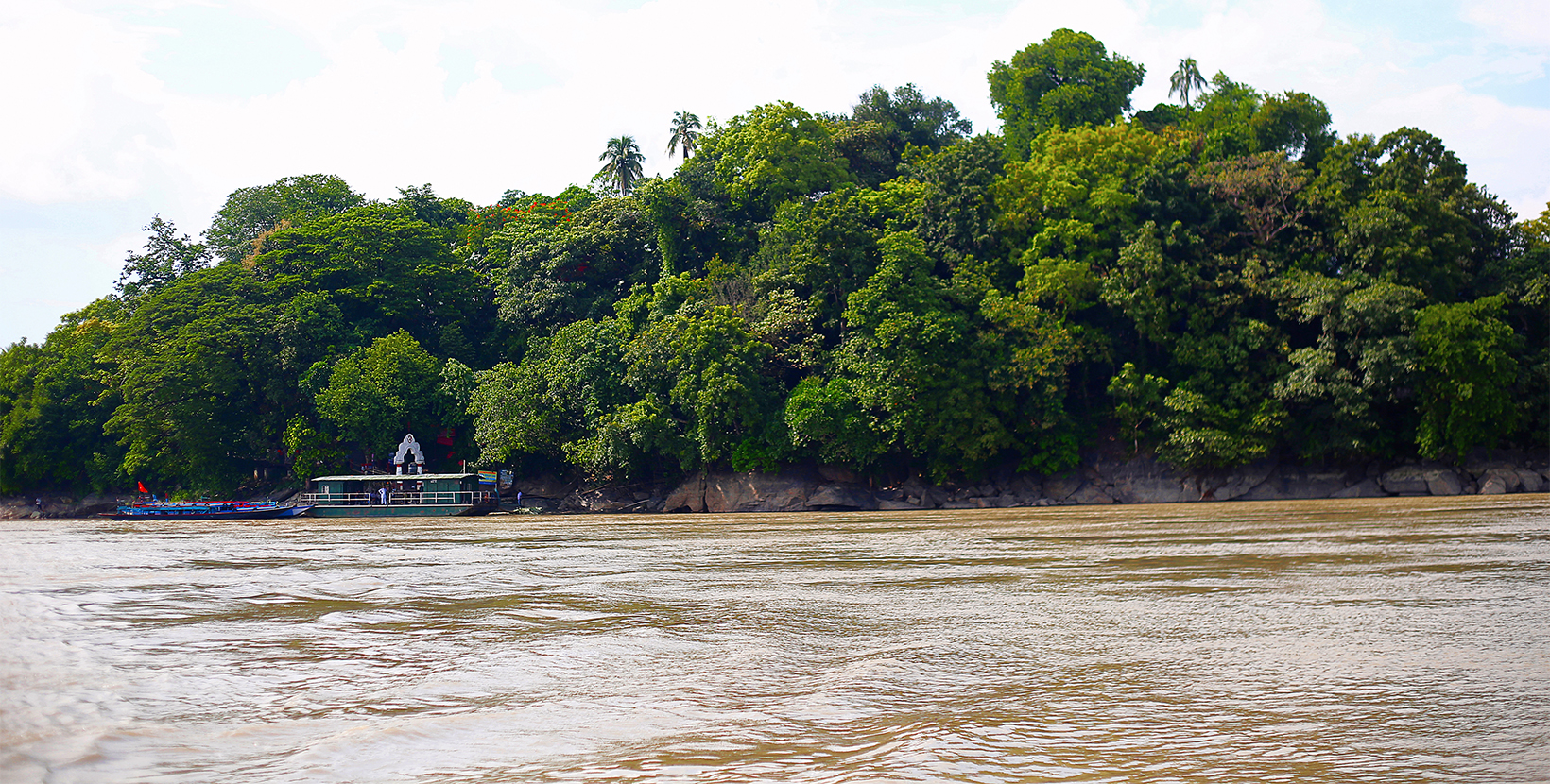 Umananda Island Temple at a small island of Brahmaputra River, Guwahati, Assam. Smallest inhabited riverine island in the world