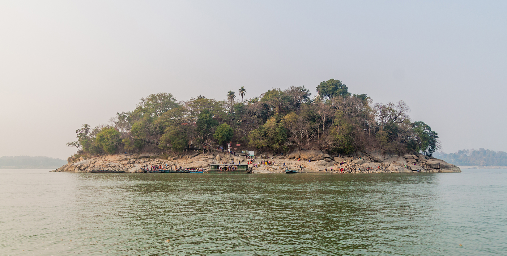 GUWAHATI, INDIA - JANUARY 31, 2017: View of Peacock (Umananda) island in Brahmaputra river near Guwahati, India