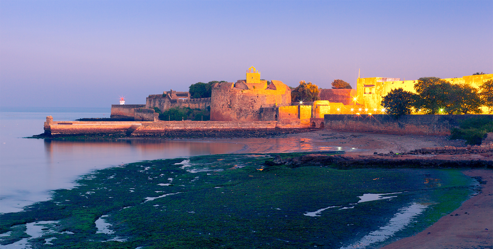 Fort Diu at night. Daman and Diu, India