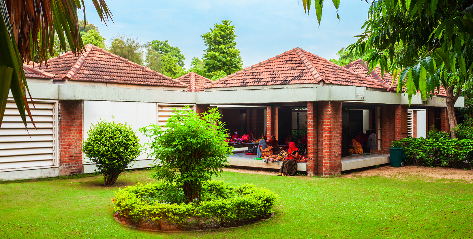 Street view of the Sabarmati Gandhi Ashram or Harijan Ashram or Satyagraha Ashram in Ahmedabad city in Gujarat state of India 