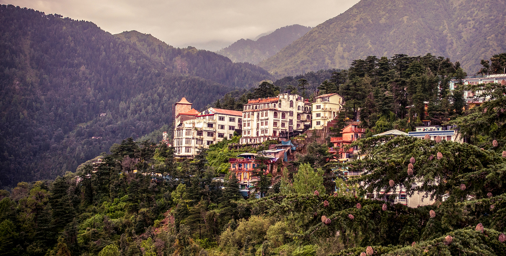 View of the city of Dharamsala in the Himalayan mountains