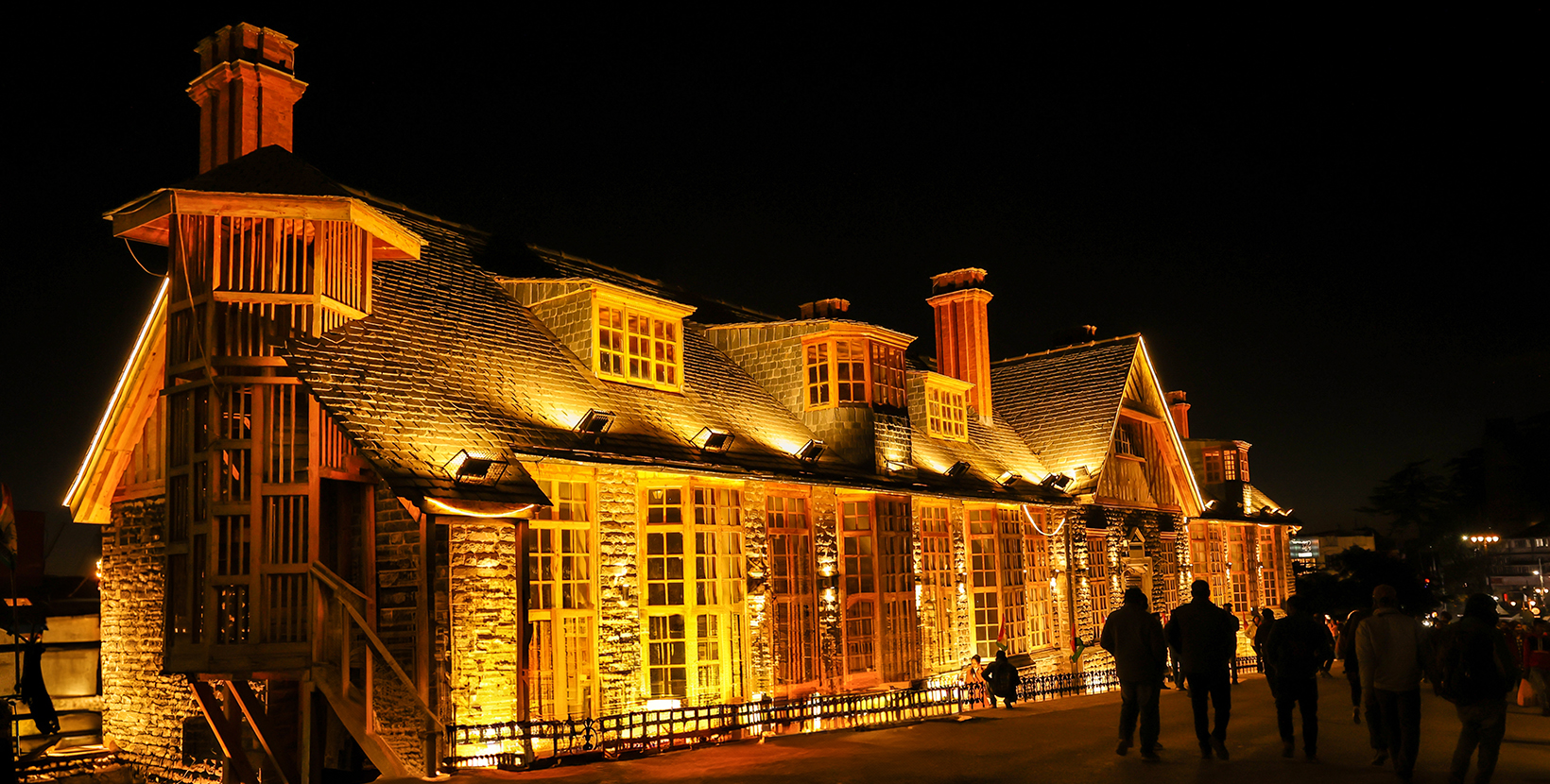 Night view of The Ridge Christ Church and shopping street in Mall Road Shimla or Simla. Capital of Himachal Pradesh north India Himalayas.	