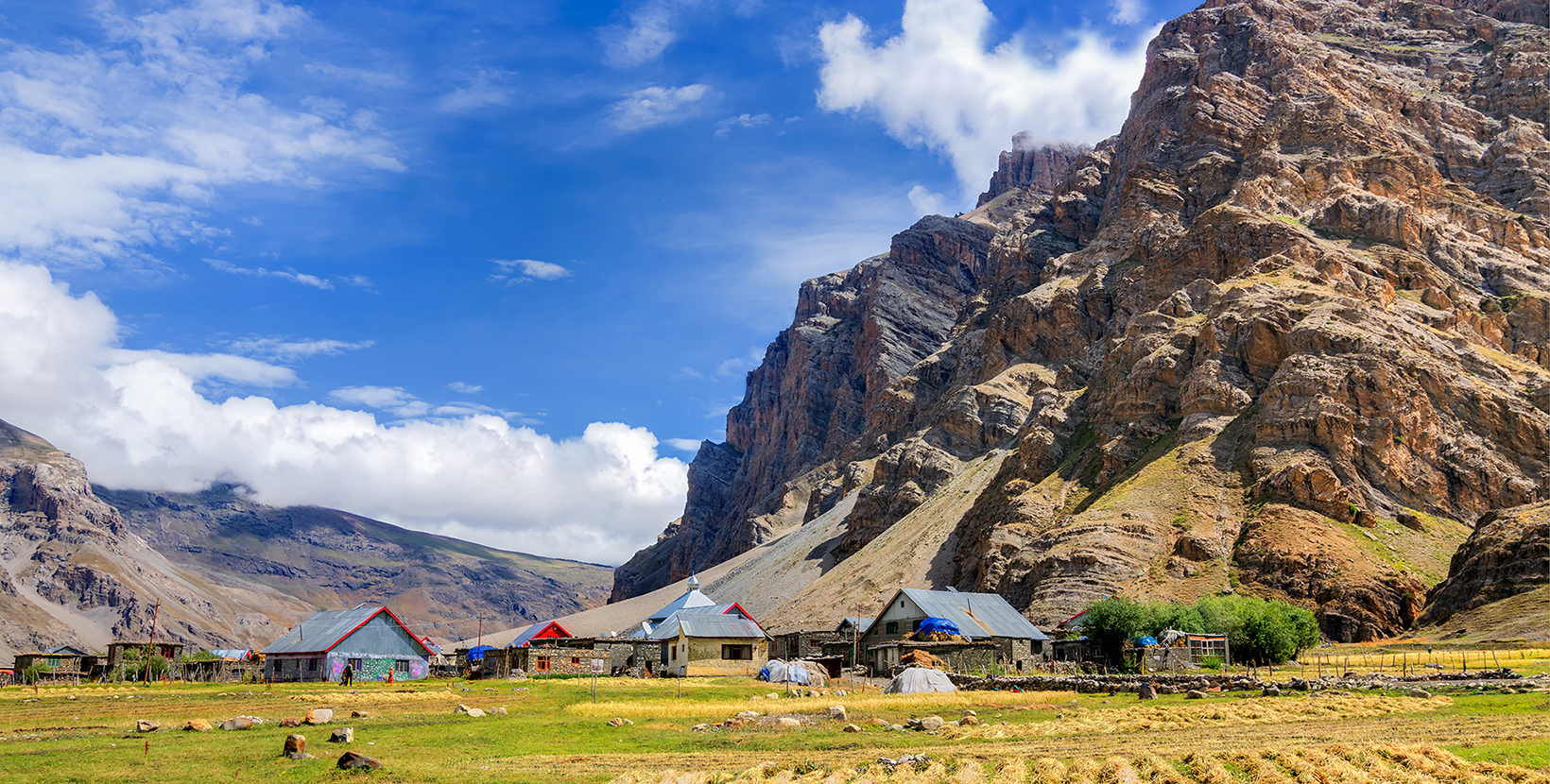 Sceneic view of Drass village with blue cloudy sky background , Kargil, Ladakh, Jammu and Kashmir, India