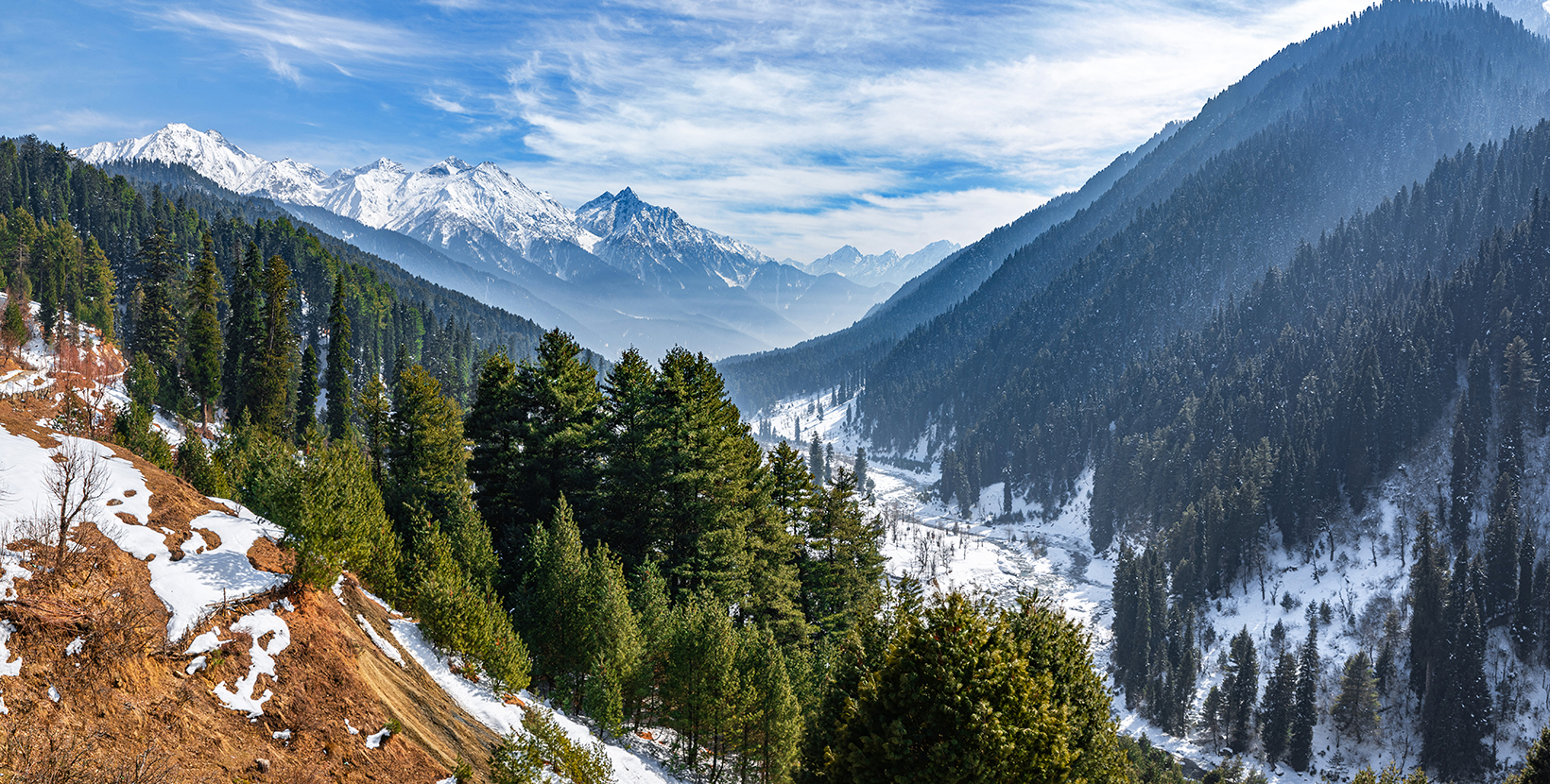 The winter scene in Aru Valley near Pahalgam, Kashmir, India.