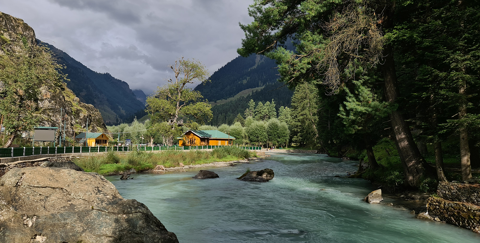 Landscape scenic of hills forests in beautiful kashmir. Dal lake, pahalgam, Gulmarg, Baramulla, kupwara add beauty to Kashmir.