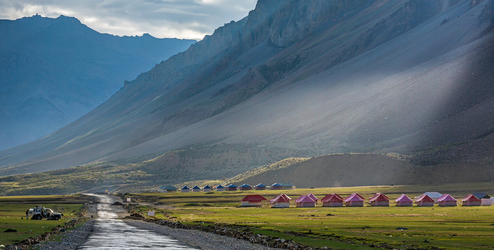 Beautiful landscape of the mountain valley in Sarchu camp stay in Ladakh, Northern India