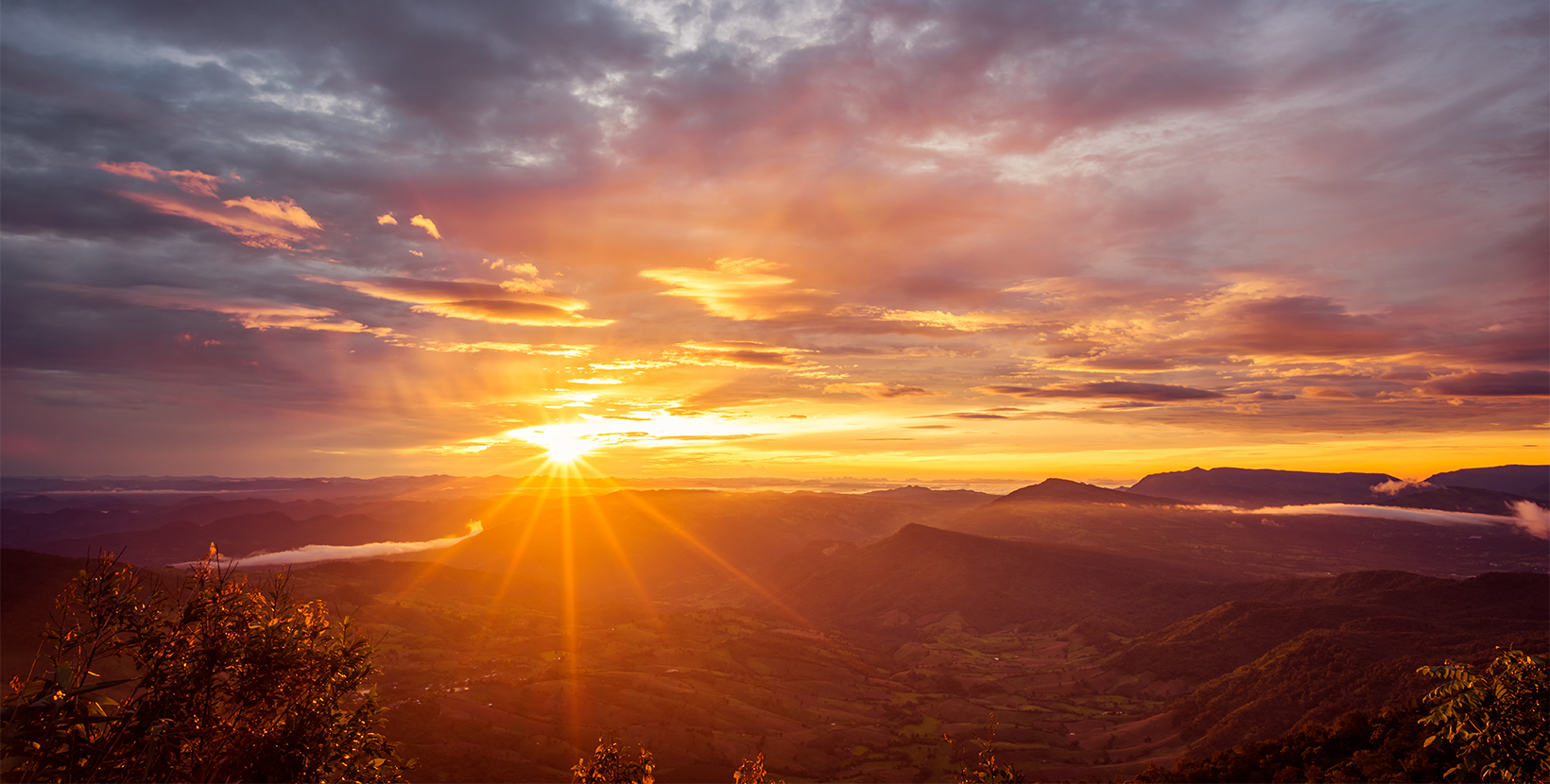 Aerial view, landscape of tree, mountain from the top of mountain on sunrise in Phurua National Park, Loei Province thailand