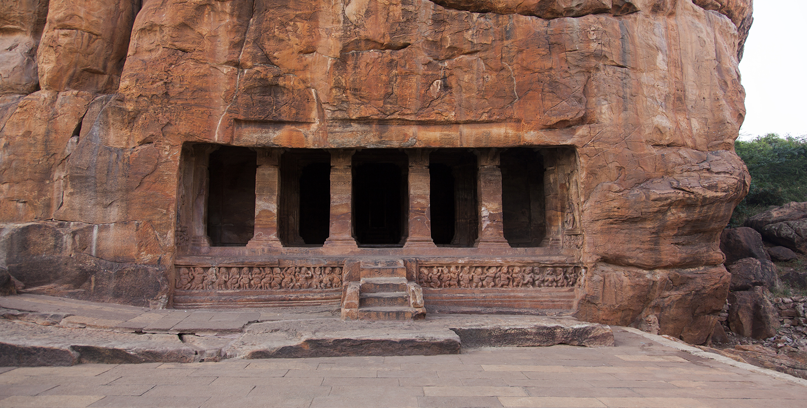 Cave temple cut out from the rock at Badami, India