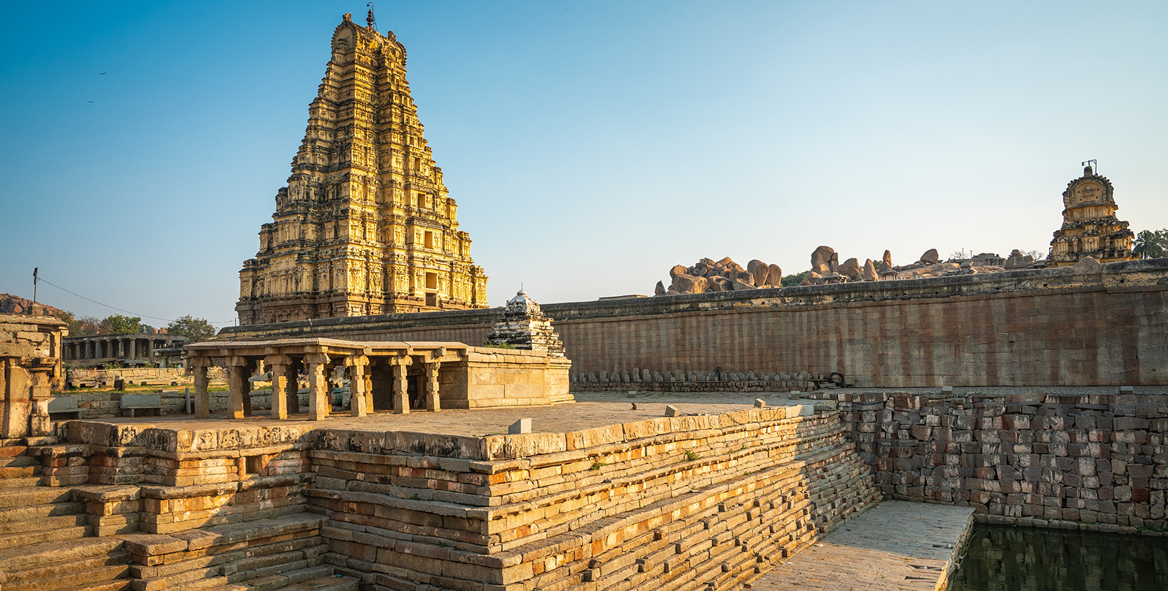 Virupaksha Temple with no people at the golden hour; Shutterstock ID 2275135267; purchase_order: -; job: -; client: -; other: -