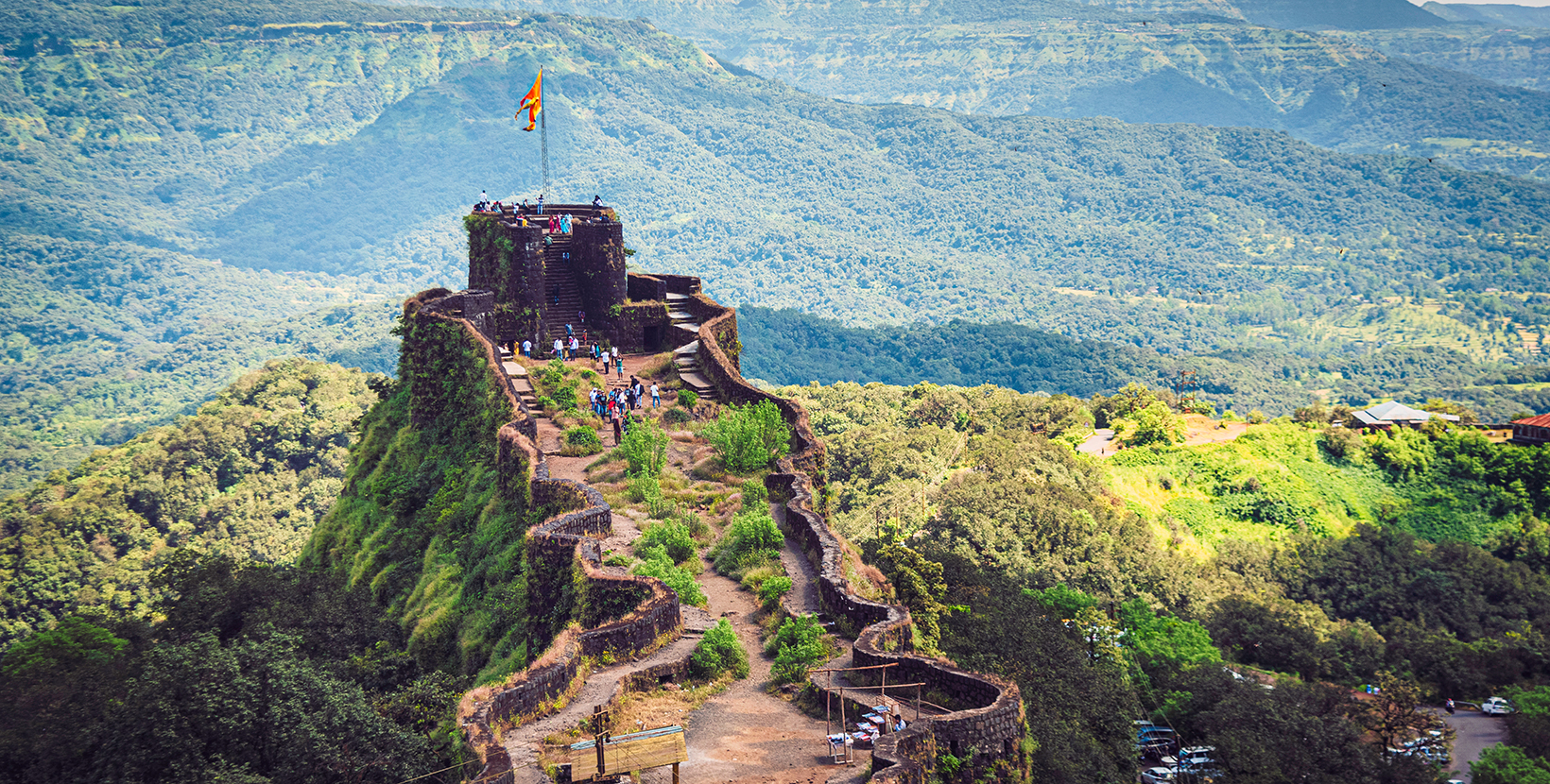 Pratabgad Fort, one of the Most crucial forts of Shivaji Maharaj. as seen from the top, Near Mahabaleshwar, India 