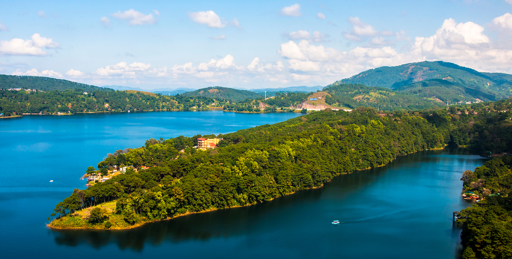 A view of Umiam Lake from the view point at Shillong, Meghalaya, India.