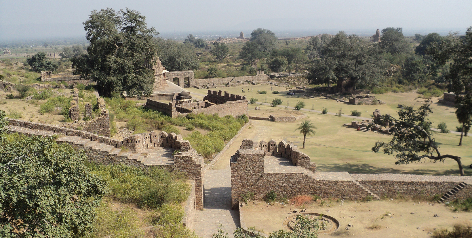 A picture of view of the interior structures and gardens of Bhangarh fort, Alwar district, Rajasthan.