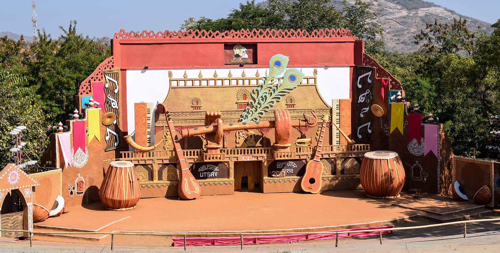 Udaipur, rajasthan - January 14, 2018 - Stage of shilpgram festiwal (Shilpgram utsav in hindi) in udaipur, rajasthan, Various performance happens here during festiwal season. Well known tourist place