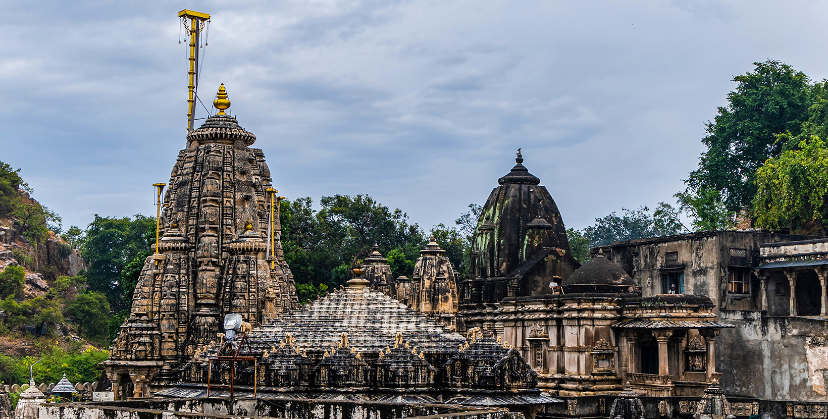 ancient hindu temple with cloudy sky at morning image is taken at shri Eklingji Temple Udaipur rajasthan india.