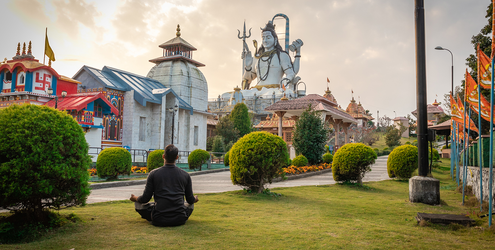 man meditating at siddheswar dham or char dham temple at namchi image is taken at namchi sikkim india on jan 10 2020.