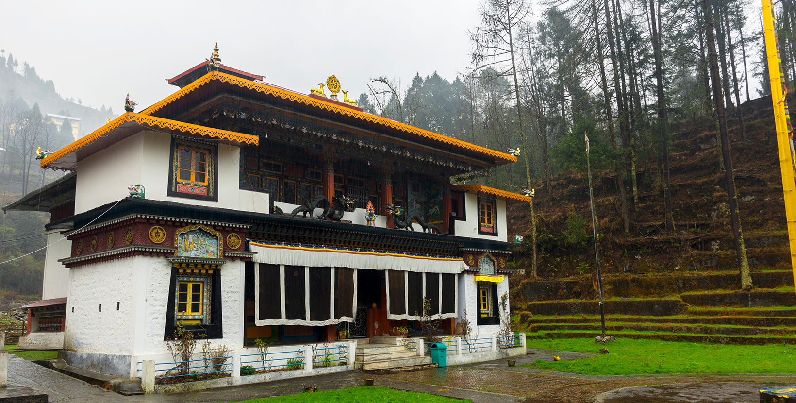 Beautiful Lachung Monastery at small village of north Sikkim, India. Selective focus.