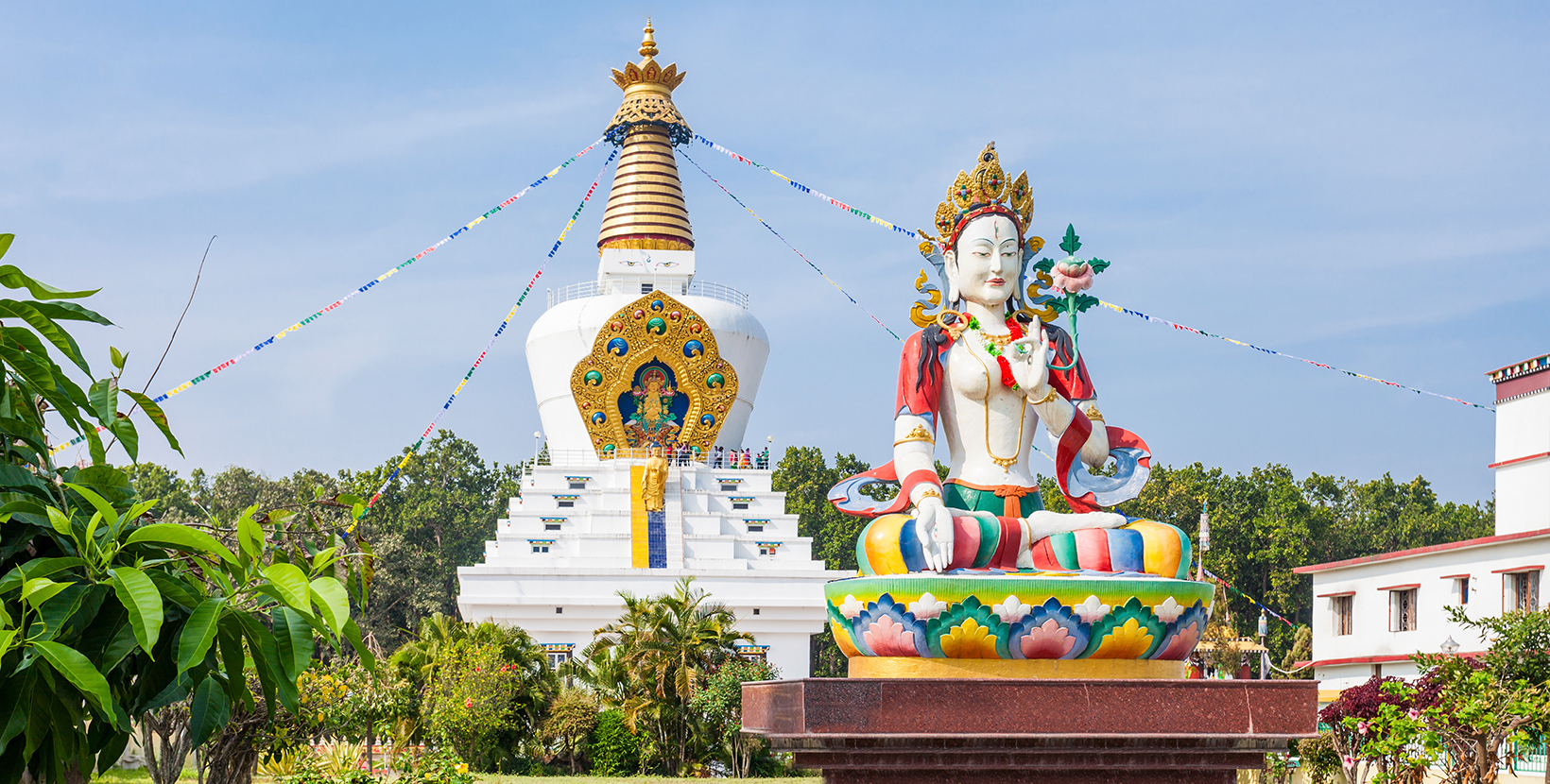 The Great stupa in Mindrolling Monastery in Dehradun, India is 185 feet tall and 100 square feet in width. It is largest stupa in the world.