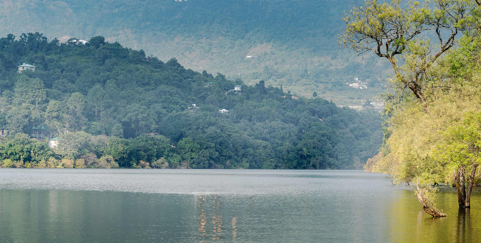 Scenic view of the Bhimtal Lake near Nainital in Uttarakhand